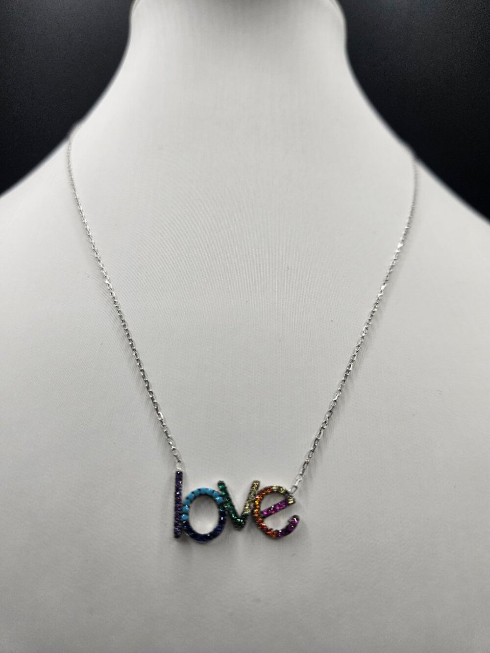 925 Sterling Silver Rainbow Moissanite Love Necklace 16.5"